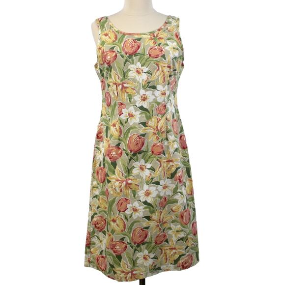 VTG Laura Ashley Womens US8 Floral Dress Spring Tulips 90s Preppy Coastal Brunch - Picture 2 of 9